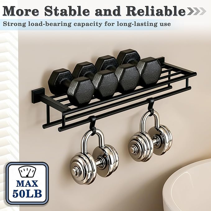 Alise Towel Rack for Bathroom Wall Mount,Double Towel Bars with Shelf,SUS304 Stainless Steel Towel Holder for Bathroom,Matte Black Towel Hanger for Bathroom,32 Inch