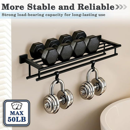 Alise Towel Rack for Bathroom Wall Mount,Double Towel Bars with Shelf,SUS304 Stainless Steel Towel Holder for Bathroom,Matte Black Towel Hanger for Bathroom,32 Inch