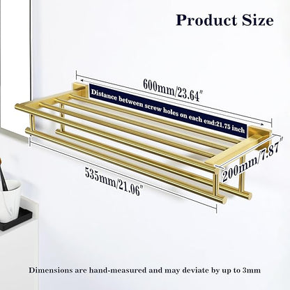 Alise Double Towel Rack for Bathroom,24 in Bathroom Tower Holder Towel Shelf with Double Towel Bars Wall Mount,SUS304 Stainless Steel Towel Hanger Double Tower Bar for Bathroom Wall,Brushed Gold