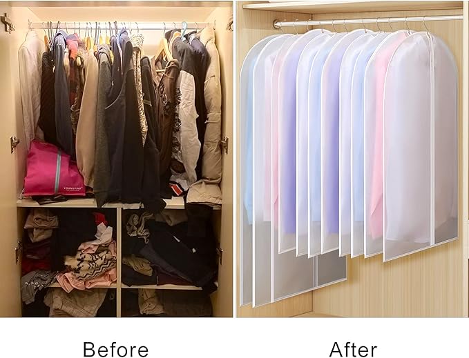 Univivi Clear Garment Bags for Hanging Clothes 60 inch Clear Dress Bags for Storage 6Pack Suit Cover for Long Gown Coat