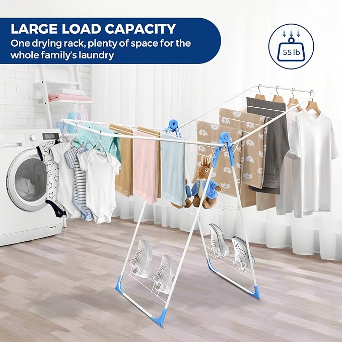 Gullwing Drying Rack, Foldable Space Saving Laundry Racks for Drying Clothes, Easy to Assemble Multi Functional Adjustable Outdoor Drying Rack Clothing for Garden Patio Balcony Indoor Use
