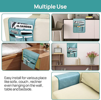 Teniux Remote Control Holder Faux Leather Armrest Organizer with 6 Pockets for recliner couch sofa, Armchair Caddy for Smart Phone, Book, Magazines, Ipad, Remotes (Teal)