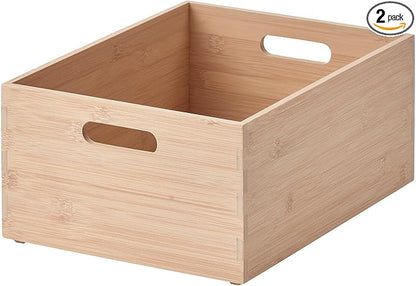 Bamboo Storage Box – Organizer Bin for Kitchen Utensils, Spice Jars, Bathroom Accessories, or Drawer Organization, Durable Natural Bamboo with Stackable Design (12 ½x9 ½x6) (Light bamboo)