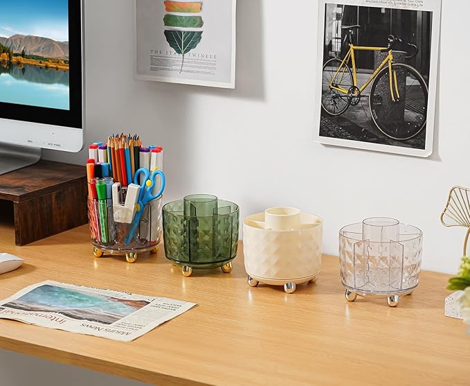 Marbrasse Desk Organizer, 360-Degree Rotating Pen Pencil Holder for Desk, Desk Organizers and Accessories with 5 Compartments Pencil Organizer (Milky white)