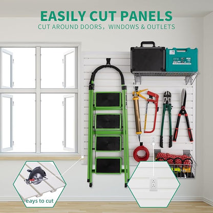 Slatwall Panel 4x2 ft Garage Slat Wall Storage Systems, White Slat Wall Paneling Garage Organizer Storage, Garage Tool Organizer Wall Mount Storage & Organization Products PVC Wall Panels Slat Board