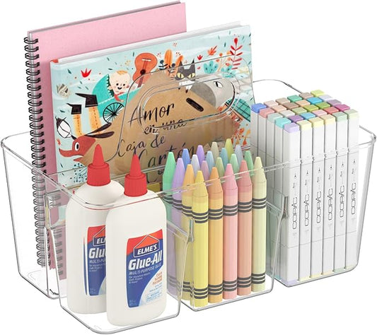Lifewit Plastic Divided Caddy Organizer with Handle, Portable Art Supply Storage Organizer for Craft Supplies, Cosmetics, Holds Pencil, Crayon, Brushes, Hair Product, Dorm Shower Caddy, Clear, 1Pack
