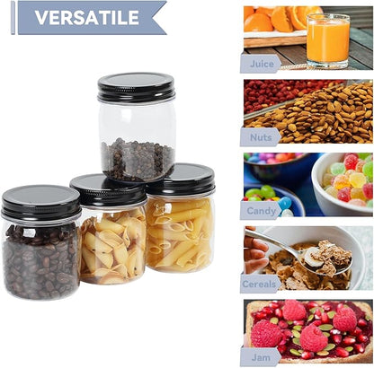novelinks Plastic Jars With Lids 48Pcs 8 oz Mason Jars Food Storage for Milkshakes Juice Nuts Cupcakes (Black, 48 Pack 8 Ounce)