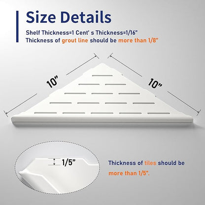 Bernkot Corner Shower Shelf, 304 Stainless Steel with Slot Design for Bathroom Storage, Grout in Shelf for Tiled Wall (White, 10"-2 Pack)