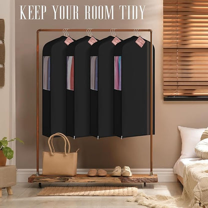 2 Set 40in Short Cotton Garment Bags, 6in Wide Gusset Hanging Storage Clothes with 8 Cedar Blocks, Transparent Mesh Window, Breathable Closet Bags for Fur Coat Suit Sweater Dress, Black