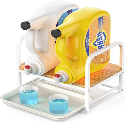 Laundry Detergent Holder Stand, Liquid Detergent Dispenser Shelf Organizer with Cleanable Drip Tray, Liquid Holder Stand Catcher for Laundry Room Organization and Storage (Flat-White)