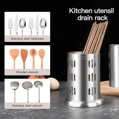 MAXCOOK Stainless Steel Chopstick Holder, 18/8 Stainless Steel Utensil Holder for Countertop, Round Drain Holes