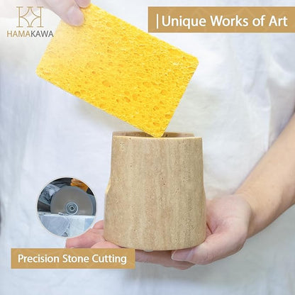 HAMAKAWA Natural Marble Travertine Sponge Rack, Beige Sink Storage Rack Suitable for Kitchen Countertops, Drying Rack, Sink Organizer