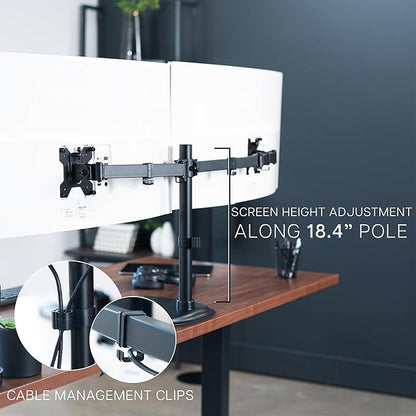 VIVO Dual Ultrawide Monitor Mount, Free-Standing Desk Stand for 2 Screens up to 38 Inches, Heavy-Duty Adjustable Arms, Max VESA 100x100mm, Black, STAND-V038F