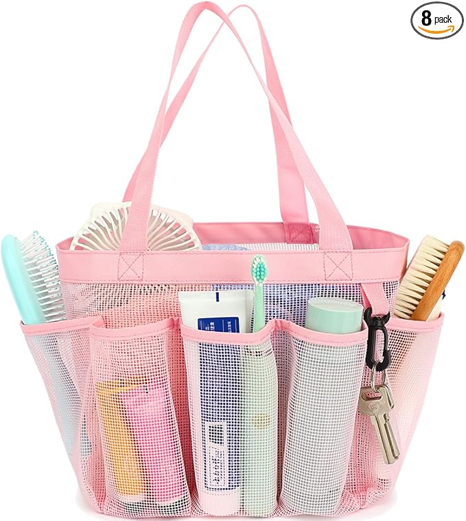 Fammart Mesh Shower Caddy Portable for College Dorm Room Essentials, 8-Pocket Large Shower Basket Tote Bag with 2 Handles for Toiletry, Bathroom, Beach, Camp, Gym