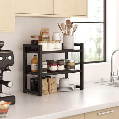 Kitchen Countertop Shelf Organizer, 3 Tier Large Kitchen Storage Spice Rack Cabinet Organizer with Metal Leg for Countertop Pantry, Coffee Bar Organizer, Bathroom Countertop Organizer, Black