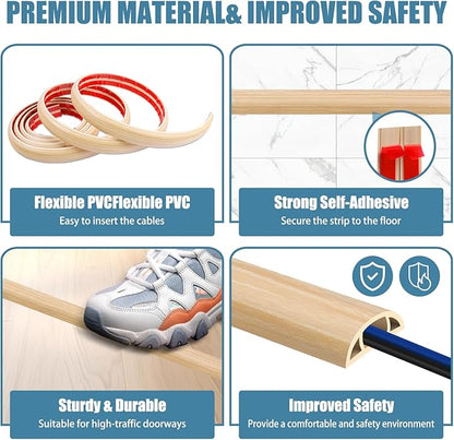 Floor Cord Covers for Wires 20FT Cable Hider Wire Cover Self Adhesive Cord Hider Floor for Offices, Homes, Workshops, Warehouses Cable Cavity 0.39" W x 0.27" H