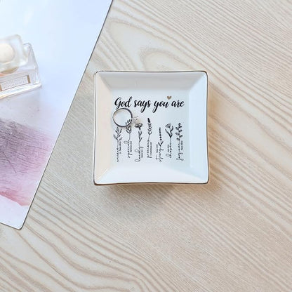 JOYIMARR God Says You Are Flower Ring Dish-Christian Religious Spiritual Gifts for Women Friends Mom Sister Christmas Birthday