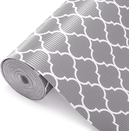 Glotoch 2 Rolls Shelf Liners for Kitchen Cabinets 12”x 20ft, Non Slip Drawer Liner,Waterproof Cabinet Liner for Wire/Pantry/Closet Non Adhesive Table Place Mats, Heavy Duty, Quatrefoil Grey