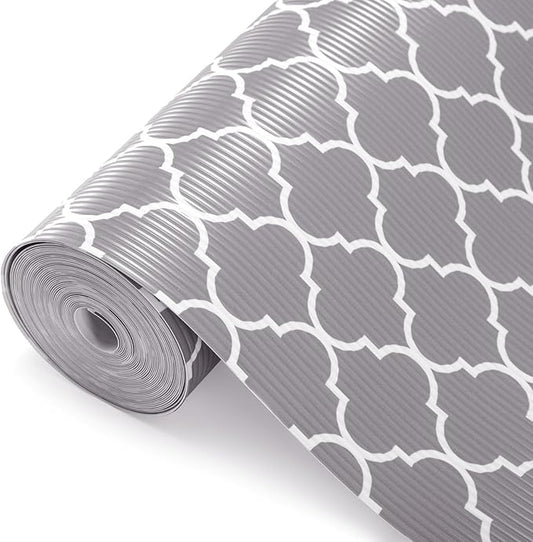 Glotoch 2 Rolls Shelf Liners for Kitchen Cabinets 12”x 20ft, Non Slip Drawer Liner,Waterproof Cabinet Liner for Wire/Pantry/Closet Non Adhesive Table Place Mats, Heavy Duty, Quatrefoil Grey