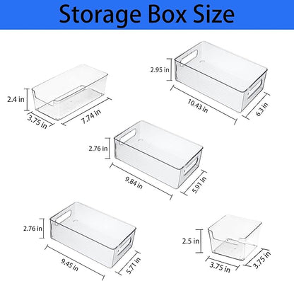 Refrigerator Organizer Bins 6 Pack Fridge Organizers with Handles Clear Freezer Storage Containers for Pantry, Cabinets,Shelves, Drawer