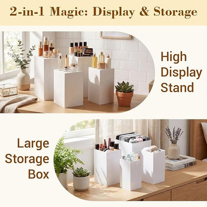 BreezeHug 4 Pcs Extra Large Buffet Risers, Acrylic Food Risers for Buffet Table Display Stand Shelf White Cube Nesting Boxes for Catering Dessert Collectibles Jewelry(17.7",16.7",15.7",14.7")
