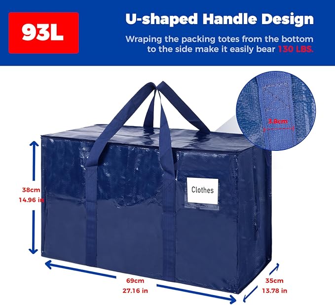 ZFWDSY 93L Moving Bags 8Pack Storage Bag Large Moving Boxes with Lids, Zippers Handles for Moving Totes Bins, College Dorm, Traveling, Camping, Christmas
