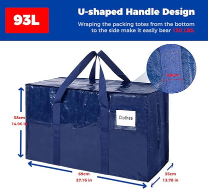 ZFWDSY 93L Moving Bags 8Pack Storage Bag Large Moving Boxes with Lids, Zippers Handles for Moving Totes Bins, College Dorm, Traveling, Camping, Christmas