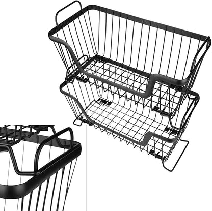LOTTS Stackable wire basket, Metal Pantry basket, Storage Organizer Bin with Handles, Fruit basket for Kitchen Cabinets, Pantry, Closets, Bedrooms, Bathrooms (12.6×6.5×7.6")- 2 Pack