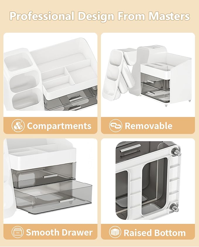 Anylady Makeup Organizer with Drawers, Skincare Organizer (Large Size Thick), Storage Box Cosmetic Display Cases, Make up Organizers for Vanity, Dresser, Desk, Kitchen, Countertop (White)