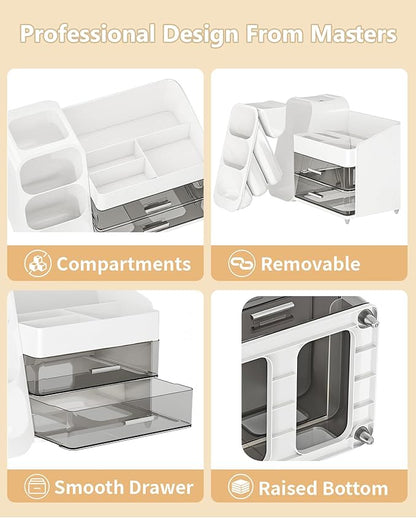 Anylady Makeup Organizer with Drawers, Skincare Organizer (Large Size Thick), Storage Box Cosmetic Display Cases, Make up Organizers for Vanity, Dresser, Desk, Kitchen, Countertop (White)
