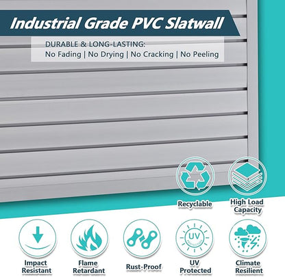 4x2 FT PVC Slatwall Panel Wall Storage Systems, Interlocking Slat Wall Paneling Garage Wall Organizer, Slat Board Wall-Mounted Slat Wall Panels for Garage Storage, Shelves, and Tools, Grey