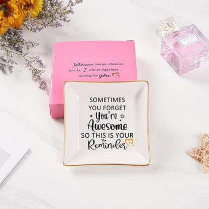 Spegiffu Birthday Gifts for Women Jewelry Dish - You are Awesome Gift for Best Friends Female Coworker Mom Mother's Day Christmas Retirement Valentines Gifts for Her