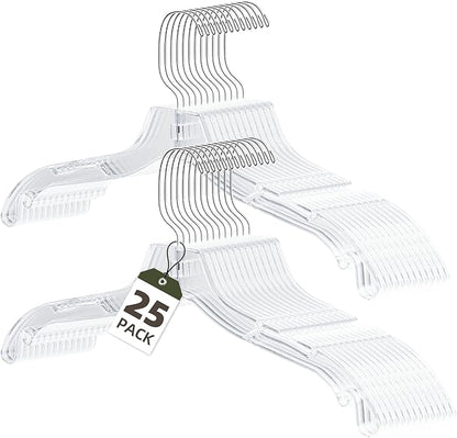 UEAKPIC Clear Plastic Hangers 25 Pack, Heavy Duty Clothes Hangers with 360° Swivel Hook, 2.1" Ultra-Wide Non-Slip Notches & Non-Slip Grips for Dresses, Shirts, Coats, Suits