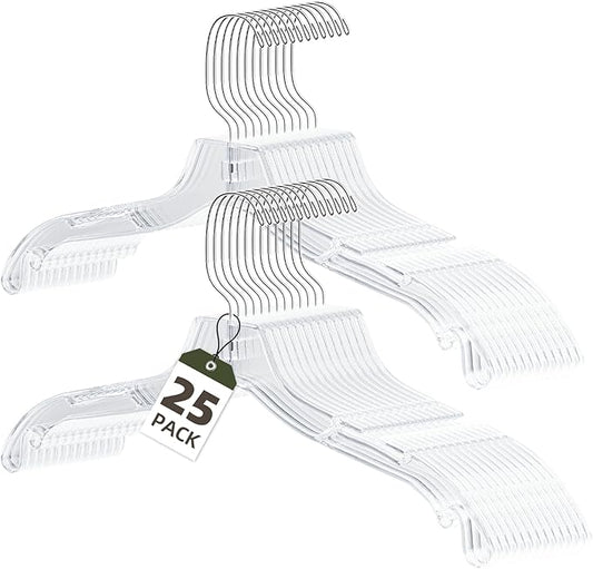 UEAKPIC Clear Plastic Hangers 25 Pack, Heavy Duty Clothes Hangers with 360° Swivel Hook, 2.1" Ultra-Wide Non-Slip Notches & Non-Slip Grips for Dresses, Shirts, Coats, Suits