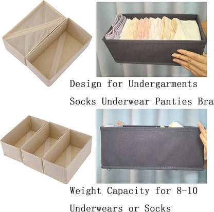 Drawer Organizer Set of 3 Pack Beige, 11"x5.5"x4.8" Foldable Storage Boxes, Underwear Socks Dividers for Dresser Closet Wardrobe Bra Panty Leggings