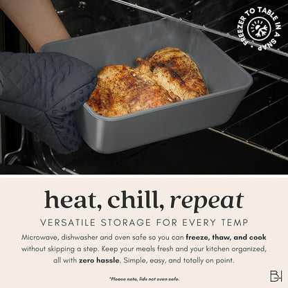 Ceramic Coated Glass Food Storage Container | No PTFE, PFOA, PFAS, and BPA | Reusable Non Toxic Meal Prep Container with Glass Lid | Easy To Store | 2.5 Cup Square [Smoke]