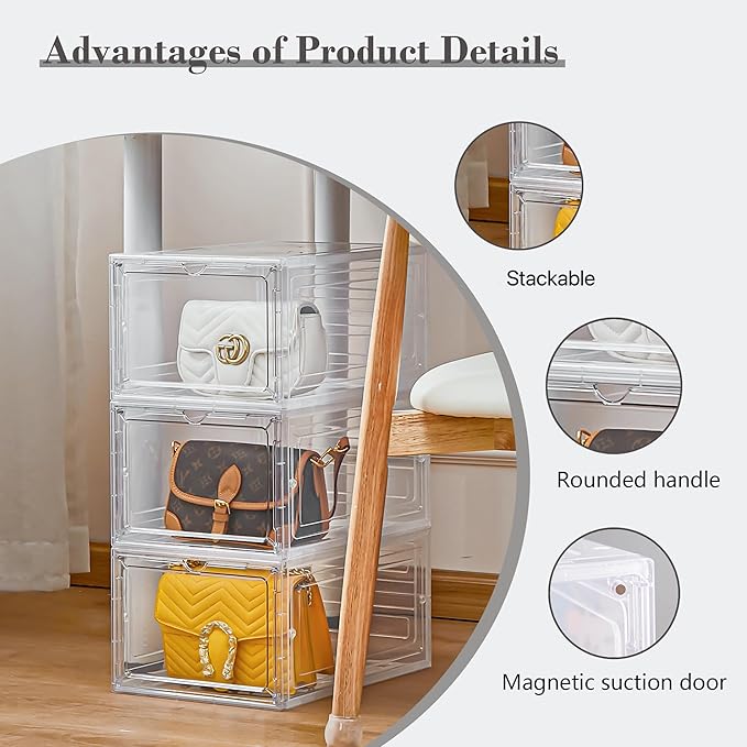Storage Bins with Lids, 9 Pack Plastic Storage Containers with Magnetic Door, 19 Qt Stackable Clear Storage Box for Home, Office Organizing