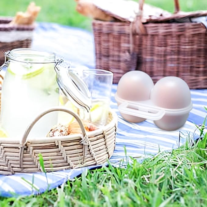 Portable 2‑Egg Holder with Carabiner, PP Plastic Travel Egg Carrier for Camping & Hiking, White, 1 Pack