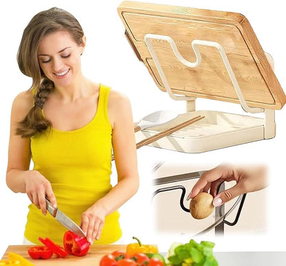 Pot Lid Organizer and Holder, Kitchen Countertop Storage Rack with Removable Drip Tray & Spoon Rest, 1-Tier Space-Saving Stand for Pots and Pans Lids
