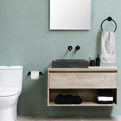 CozyTower Matte Black Quick Reload Toilet Paper Holder Wall Mount, SUS304 Stainless Steel Double Post Pivoting Tissue Roll Holder and Hand Towel Holder Set Bathroom Hardware Accessories Set Towel Ring