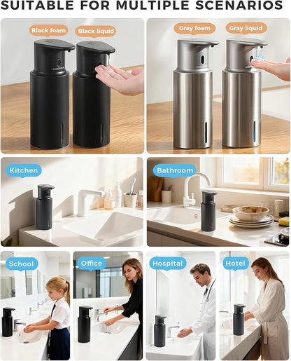 DODO MEKIA Automatic Liquid Soap Dispenser Touchless, 304 Stainless Steel Bottle Body &16.2oz/480ml Rechargeable, 3 Adjustable Liquid Levels, IPX7 Waterproof, for Kitchen Bathroom, Black
