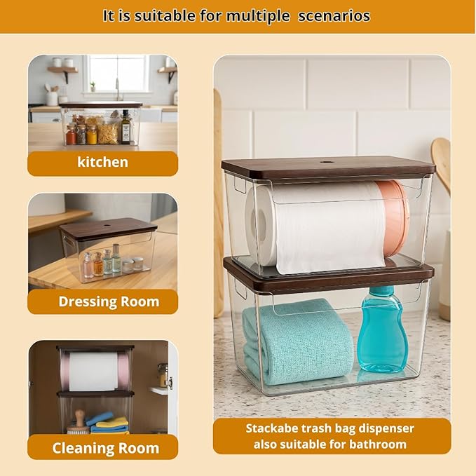 Nina's Stackable Storage With Wood Pine Top for Laundry Room Organization, Extra Large Trash Bag/Garbage Bag Dispenser, Under Sink Organizer, Pantry Organizers , Trash Holder