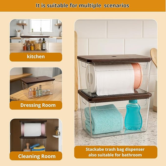 Nina's Stackable Storage With Wood Pine Top for Laundry Room Organization, Extra Large Trash Bag/Garbage Bag Dispenser, Under Sink Organizer, Pantry Organizers , Trash Holder