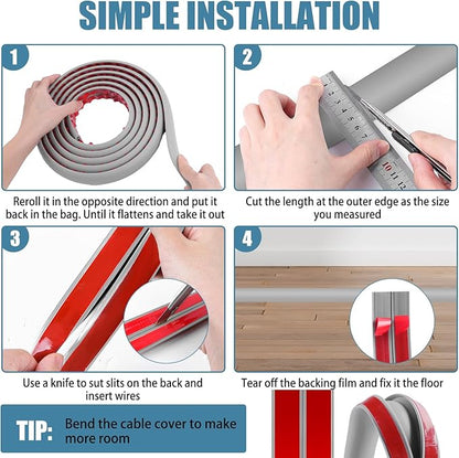 Floor Cord Covers for Wires 3.3FT Cable Hider Wire Cover Self Adhesive Cord Hider Floor for Offices, Homes, Workshops, Warehouses Cable Cavity 0.39" W x 0.27" H