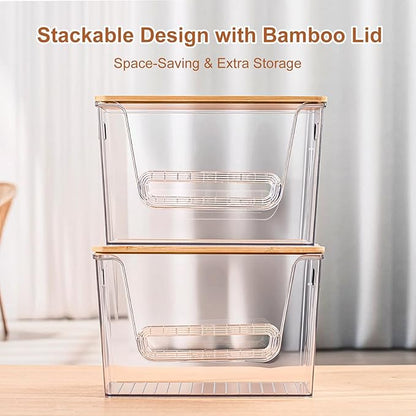 Wetheny 2-Pack Trash Bag Holder, Clear Acrylic Trash Bag Dispenser with Bamboo Lid, Extra-Large Garbage Bag Dispenser Holder Under-Sink Organizer for Kitchen, Cabinet, Pantry & Laundry Room