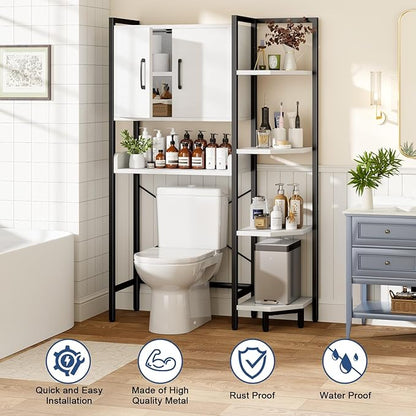 Roxibelt K2 Heavy Duty 7-Tier Over The Toilet Storage Cabinet（With Magnetic Doors & Adjustable Feet）Freestanding Above Toilet Shelf，Space Saver Bathroom Organizer 9.3"D x 31.5"W x 67.2"H，Beige White