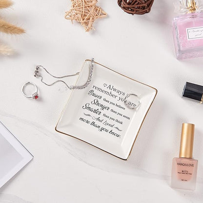 Spegiffu Inspirational Gifts for Women Trinket Dish with Positive Quotes - Always Remember You are Braver Stronger Smarter Than You Think, Motivational Gifts for Women Encouragement Cheer Up Gift