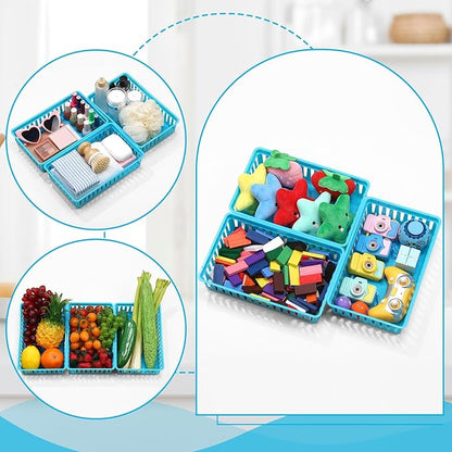 Wenqik Set of 12 Plastic Baskets for Organizing 10.24 x 6.5 x 2.36 Inch Rectangular Trays Plastic Organizer Bins Rectangle for Desk Organization (Blue)