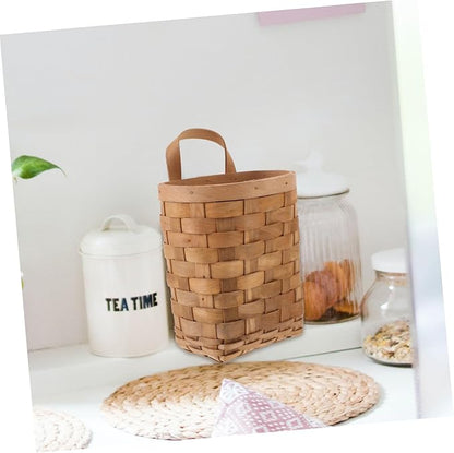 HEALLILY Woven Hanging Storage Baskets Wood Organizer for Kitchen Bathroom Bedroom Wall Mountable Natural Storage Bins for Cosmetics Kitchenware and Daily Essentials Carbonized Finish