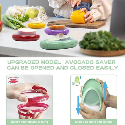 AWLGAK Avocado Saver and Onion Holder -Set of 4 Reusable Fruit and Veggie Savers for Fridge - BPA-Free, Prevent Flavor Mixing, Keep Fresh (Cyan, Purple, Red And Yellow)